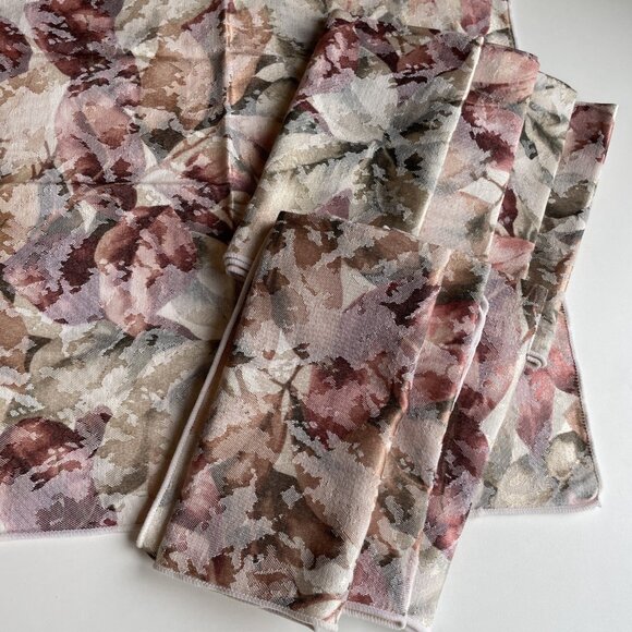 Vintage 80s Floral Damask Napkins Mauve Jacquard Retro Set of 8 16X16" EUC - Picture 2 of 6